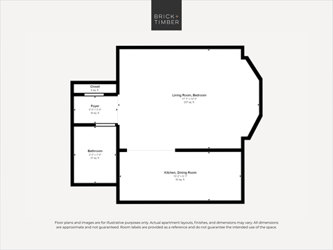 Floor plan for studio, 1 bath, 391 sqft